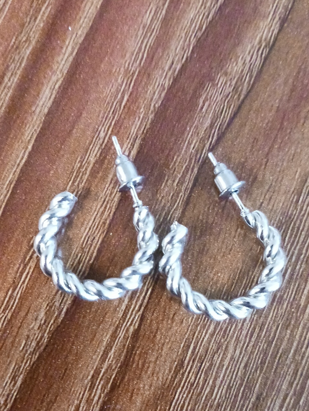 Silver Twisted Hoop Stud Earrings